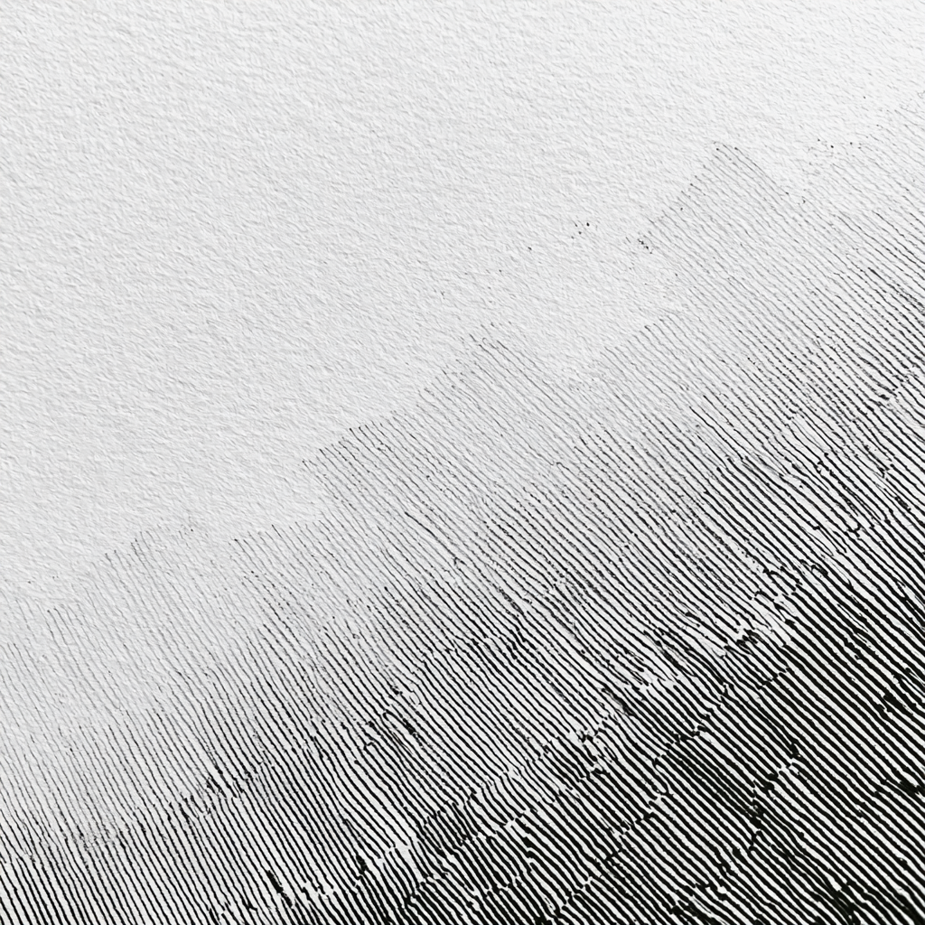 Close view of hand-drawn parallel hatching lines on textured off-white paper, moving from open spacing to close spacing.