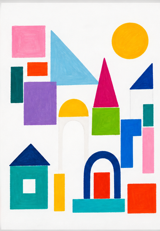 Gouache geometric composition with more deliberate colour relationships.