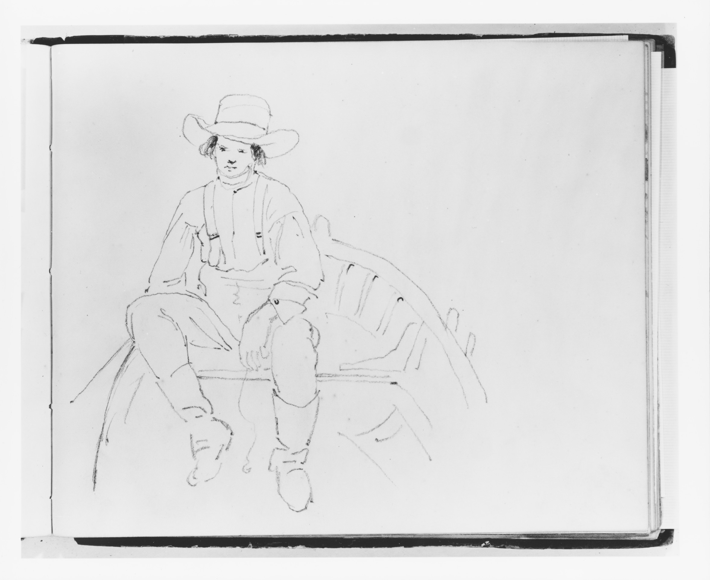 Francis William Edmonds, Man Seated in a Rowboat, from a sketchbook, showing a graphite study of a seated figure in a small boat.